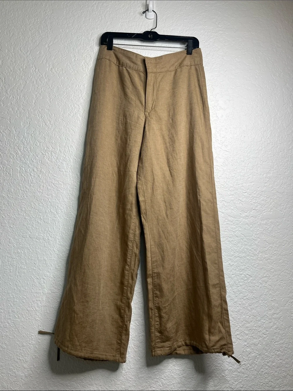 NEW Zara Drawstring Wide Leg Linen Pants Sand Sz M